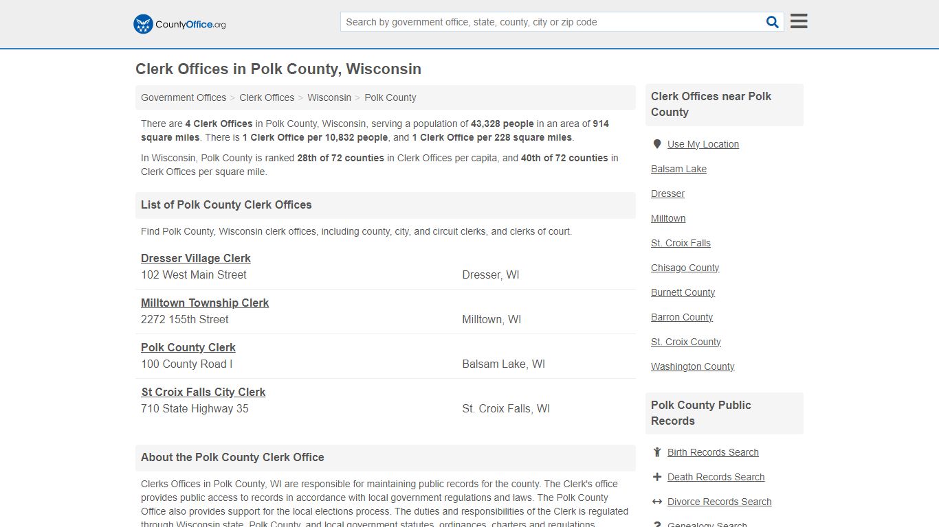 Clerk Offices - Polk County, WI (County & Court Records)